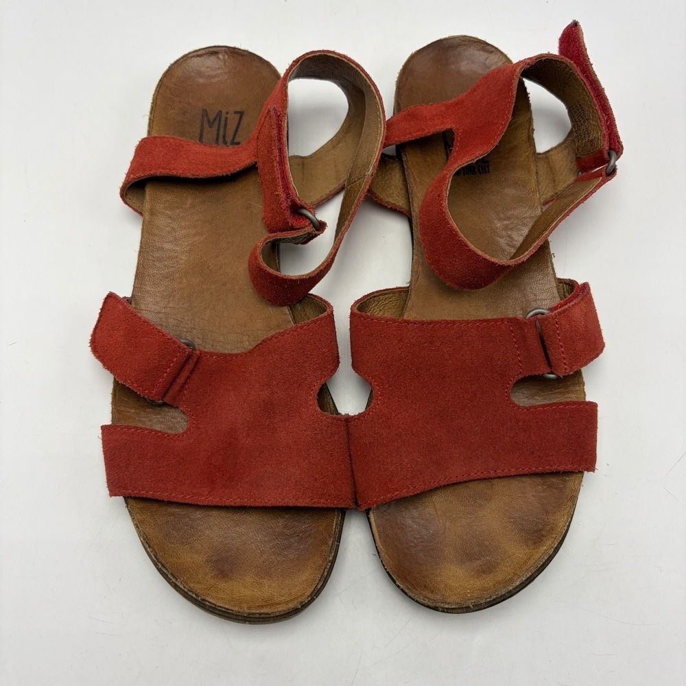 Miz Mooz Camilla Sandal Ankle Strap Womens 8.5 Red Suede Leather EU 39 Casual